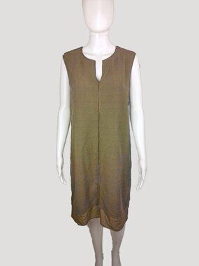 Carmen Marc Valvo Olive/Khaki Green Sleeveless Midi Dress